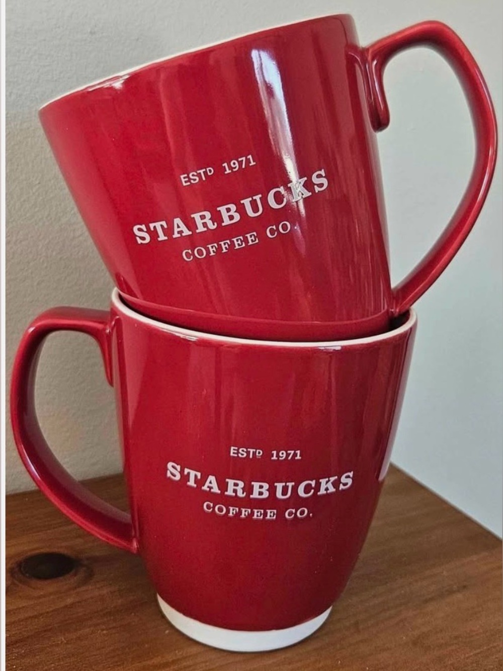 Set of 2 Starbucks Mugs Red with White Lettering